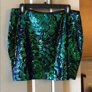 Black suede and sequined mini skirt